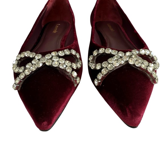 NWOT Larroude Lee Crystal-Embellished Bow Velvet Ballet Flats Size 6 - Picture 7 of 16